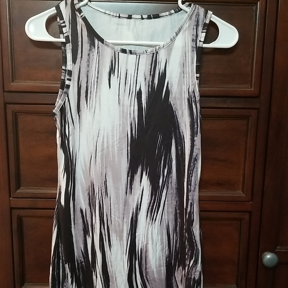 SHEIN Black, White And Tan Fitted Sleeveless Dress Small